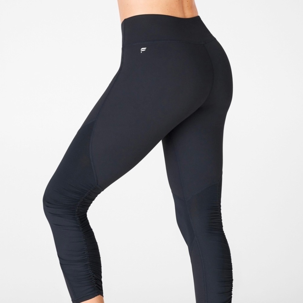 Fabletics‎ PureLuxe Leggings Womens M Black Excellent Ruched High Waisted Tights